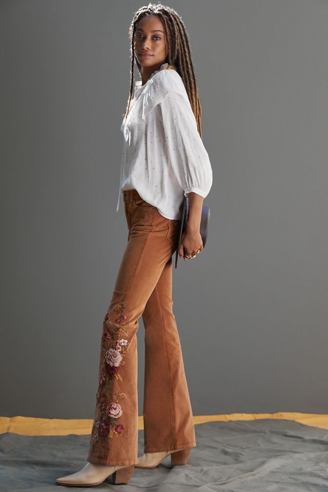 Driftwood Farrah Embroidered Flared Corduroy Pants