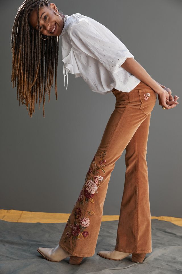 Driftwood Farrah Embroidered Flared Corduroy Pants