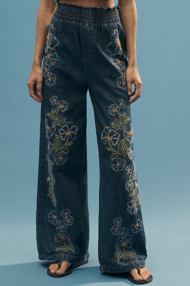 Driftwood Isadora Embroidered High-Rise Wide-Leg Jeans #3