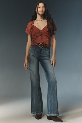 Driftwood Farrah Butterfly High-rise Flare Jeans In Brown