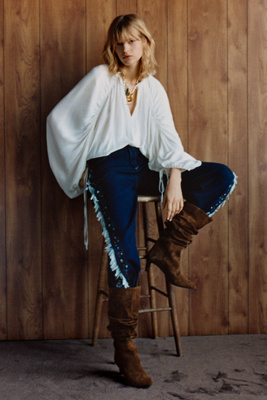 Driftwood Frankie High-rise Wide-leg Embroidered Jeans In Blue