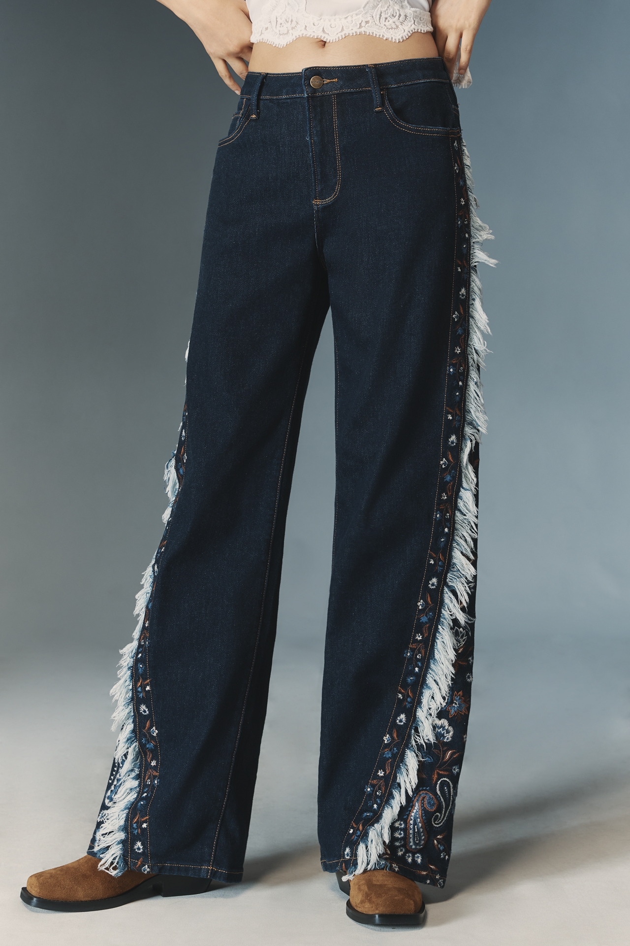 Driftwood Frankie High-Rise Wide-Leg Embroidered Jeans