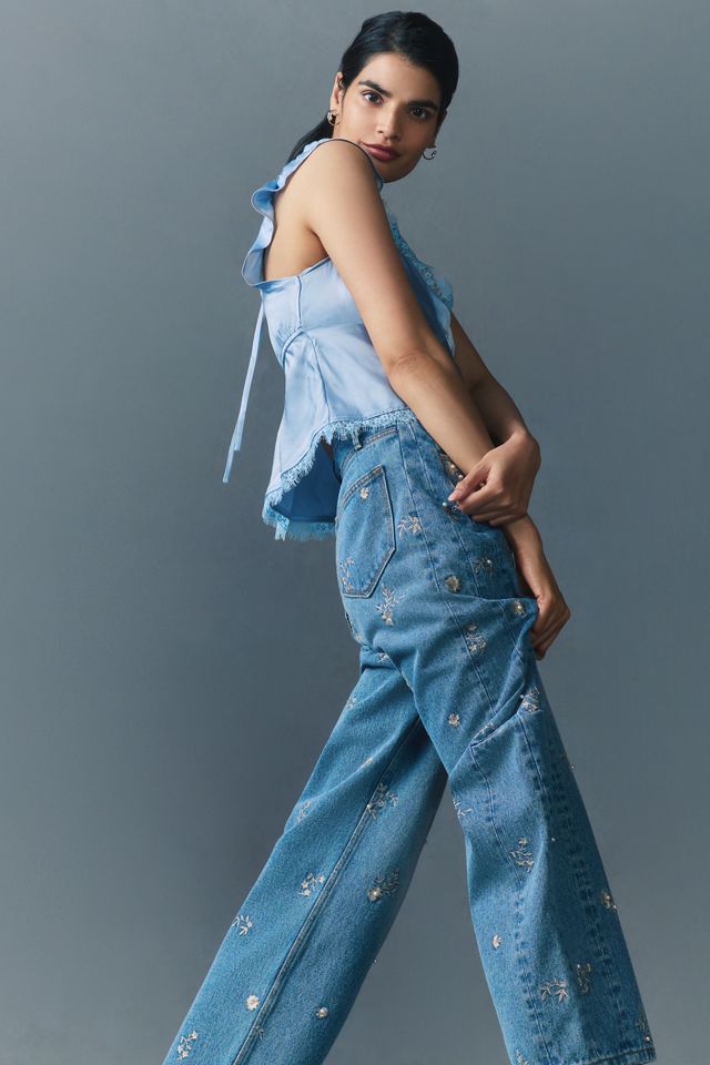 Driftwood Elaine Pearl-Embellished High-Rise Barrel Jeans #1
