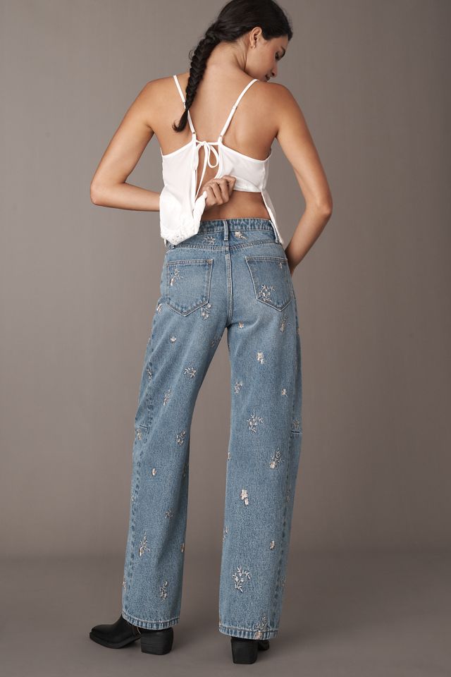 Driftwood Elaine Pearl-Embellished High-Rise Barrel Jeans #4
