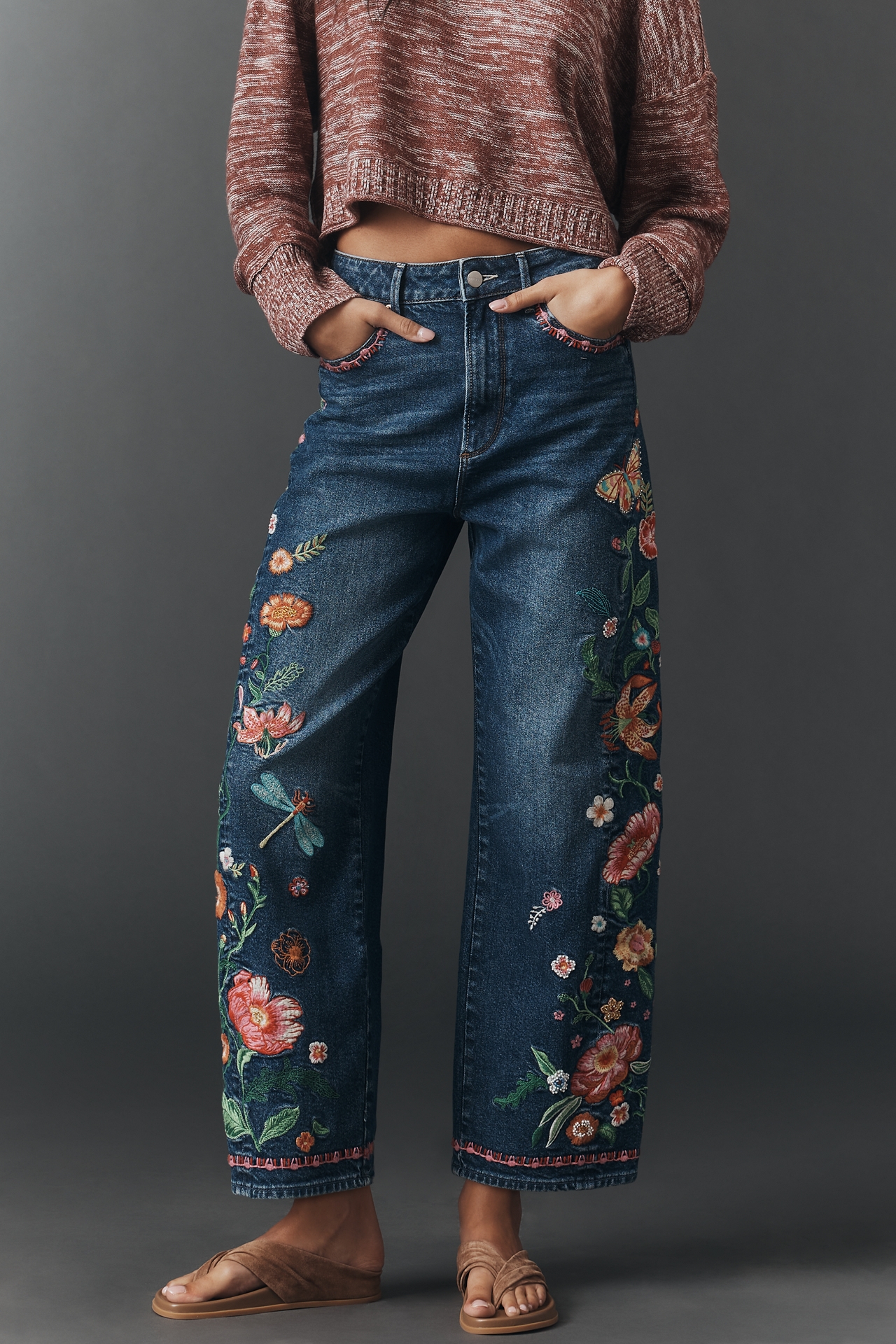 Driftwood Cotton Davina Embroidered High-Rise Barrel Jeans