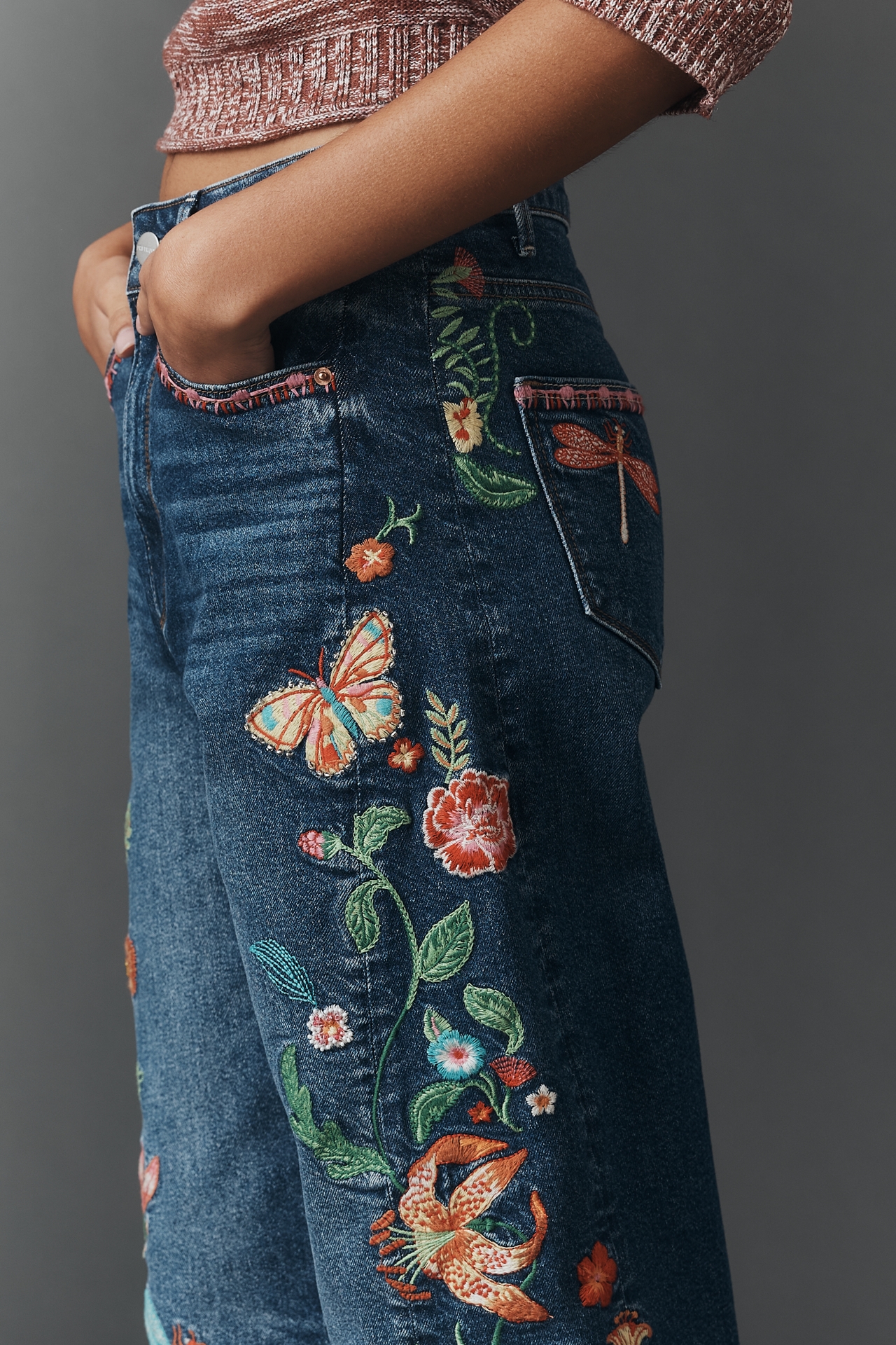 Driftwood Cotton Davina Embroidered High-Rise Barrel Jeans