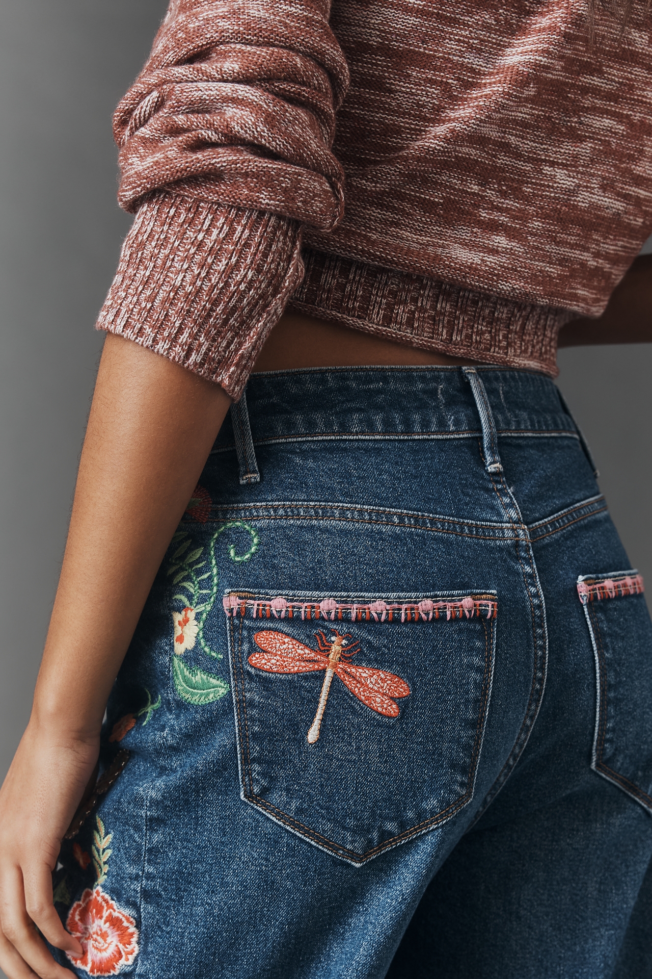 Driftwood Cotton Davina Embroidered High-Rise Barrel Jeans