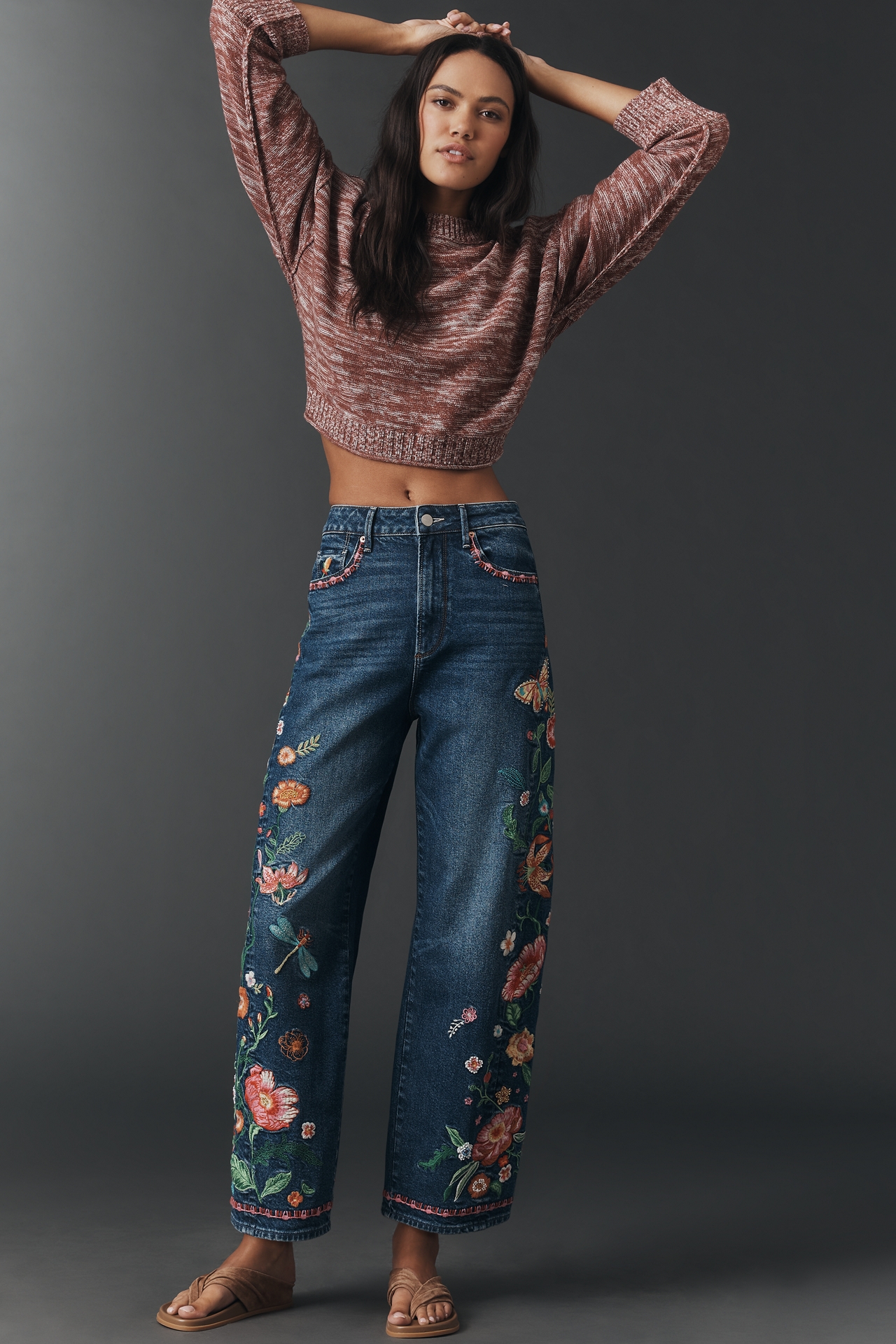 Driftwood Cotton Davina Embroidered High-Rise Barrel Jeans
