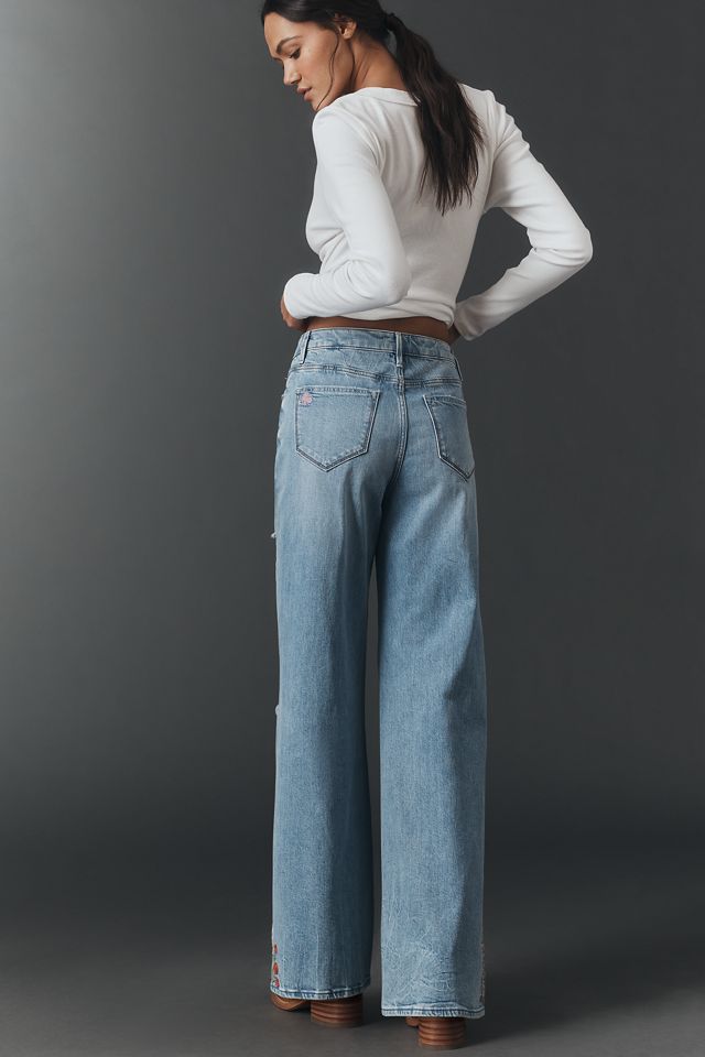 Driftwood Marlena Embroidered Mid-Rise Wide-Leg Jeans | Anthropologie