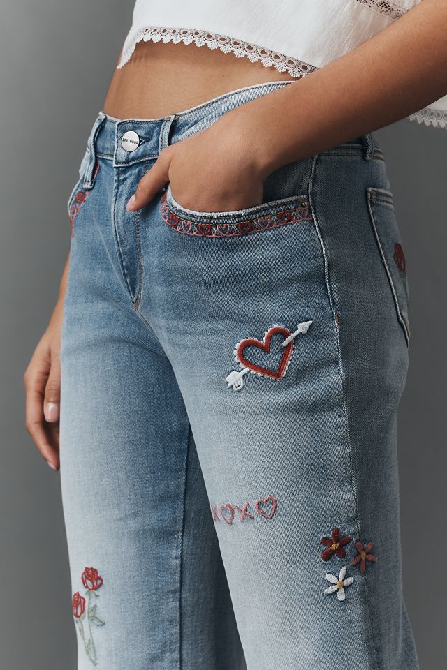 andmary♡ Heart hip highwaist flare denim Driftwood Eva Valentine's Day Mid-Rise Flare Jeans | Anthropologie