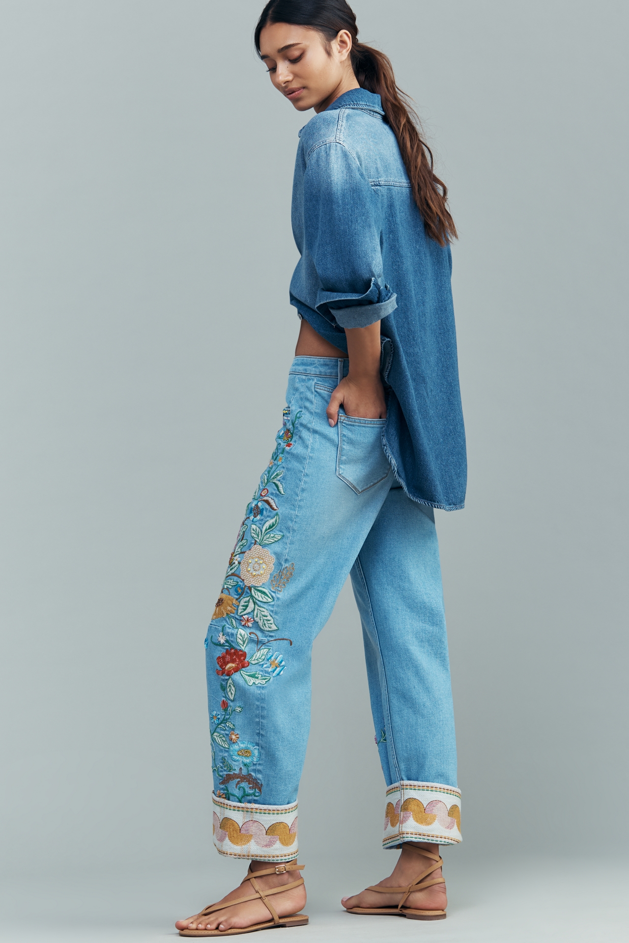 Driftwood High-Rise Cuffed Barrel Jeans
