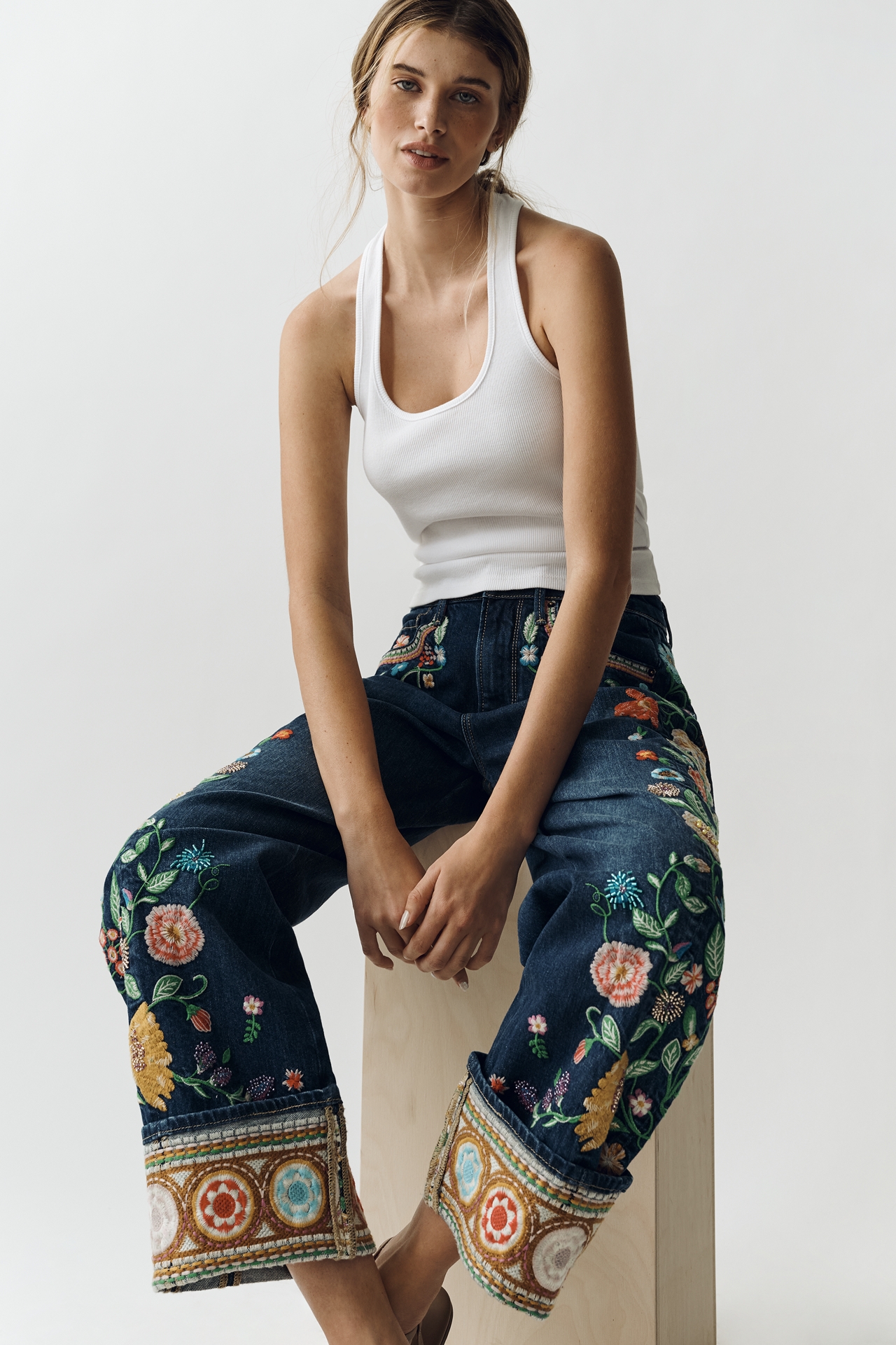 Driftwood High-Rise Cuffed Barrel Jeans