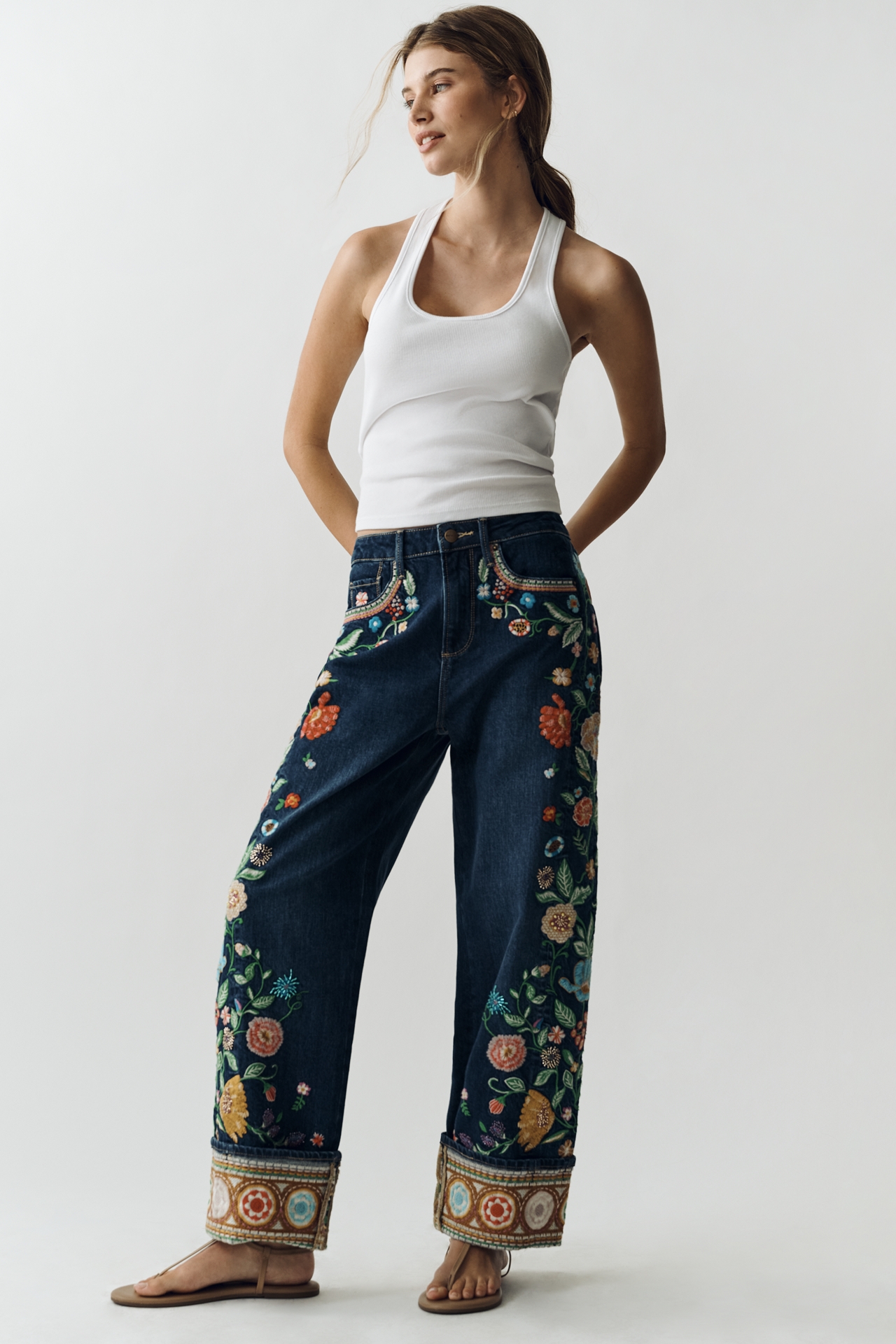 Driftwood High-Rise Cuffed Barrel Jeans