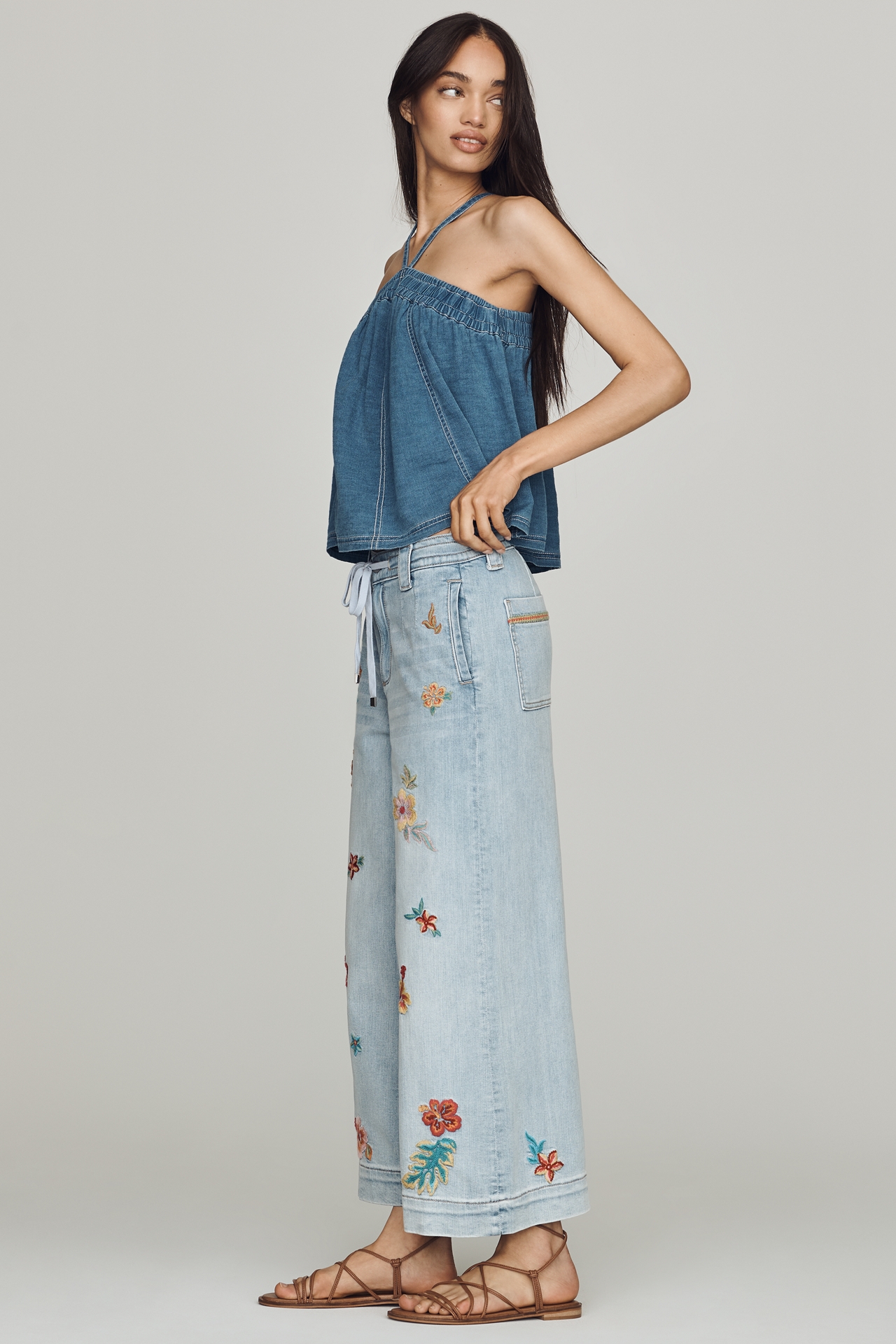 Driftwood Tie-Front High-Rise Wide-Leg Jeans
