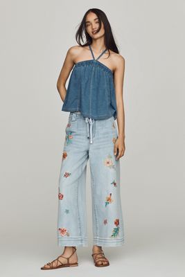 Driftwood Tie-Front High-Rise Wide-Leg Jeans