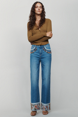 Driftwood Fiora Cuffed High Rise Straight Leg Jeans by Anthropologie