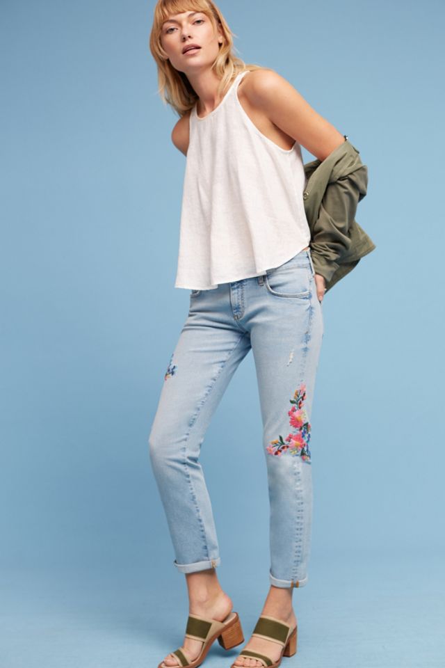 Pilcro Floral Embroidered Mid-Rise Ankle Jeans #1