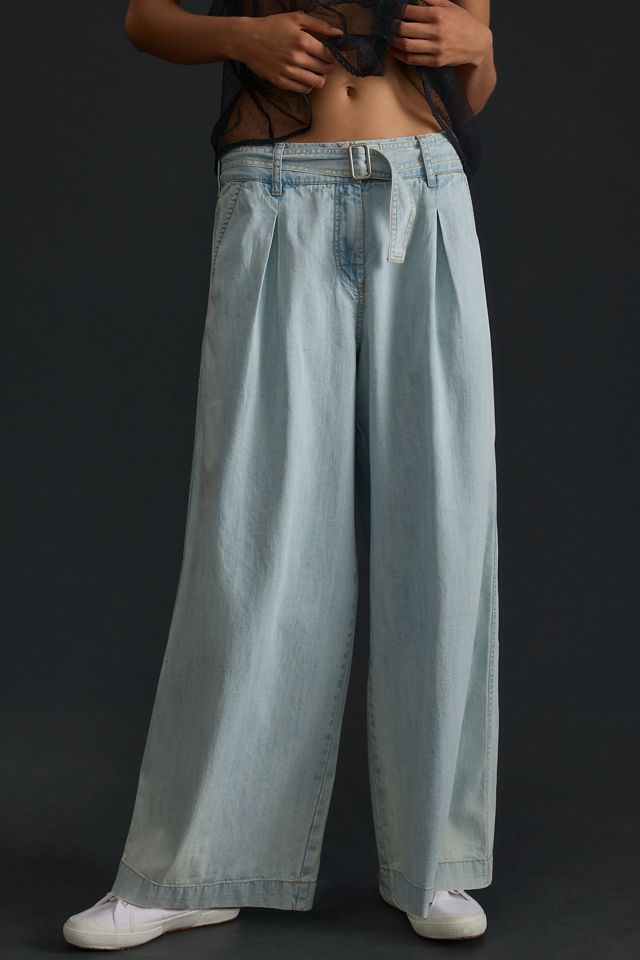 Pilcro Pleated High-Rise Wide-Leg Belted Jeans #1