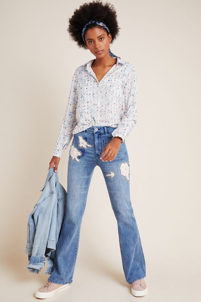 Pilcro High-Rise Rose Patchwork Bootcut Jeans | Anthropologie