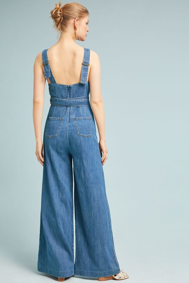 Pilcro and the Letterpress Pilcro Strapless Polished Wide-Leg Jumpsuit in  Blue