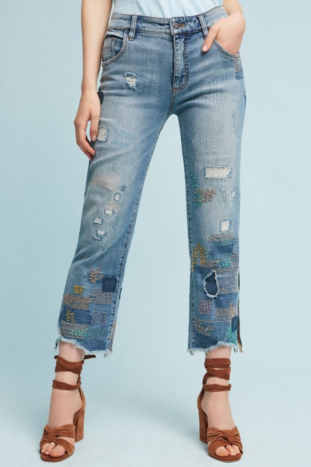 Pilcro Embroidered High-Rise Cropped Straight Jeans #1