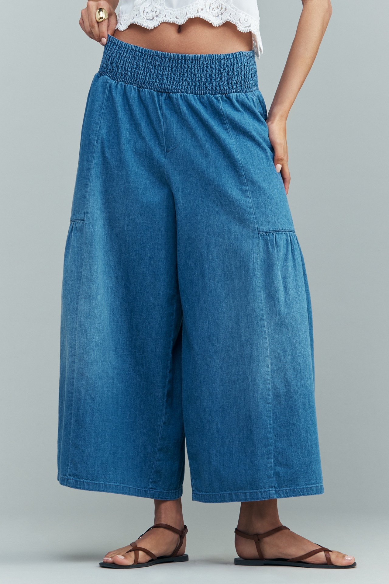 The Reese High-Rise Crop Wide-Leg Pull-On Jeans by Pilcro