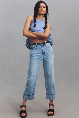 Shop Pistola Cassie Cuffed High-rise Crop Straight-leg Jeans In Blue