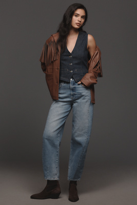 Pistola Eli High-rise Taper Barrel Crop Jeans In Blue
