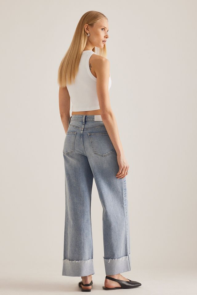 Jeans Pistola Lana de Tiro Alto con Puños Cortos y Pierna Ultra Ancha #1