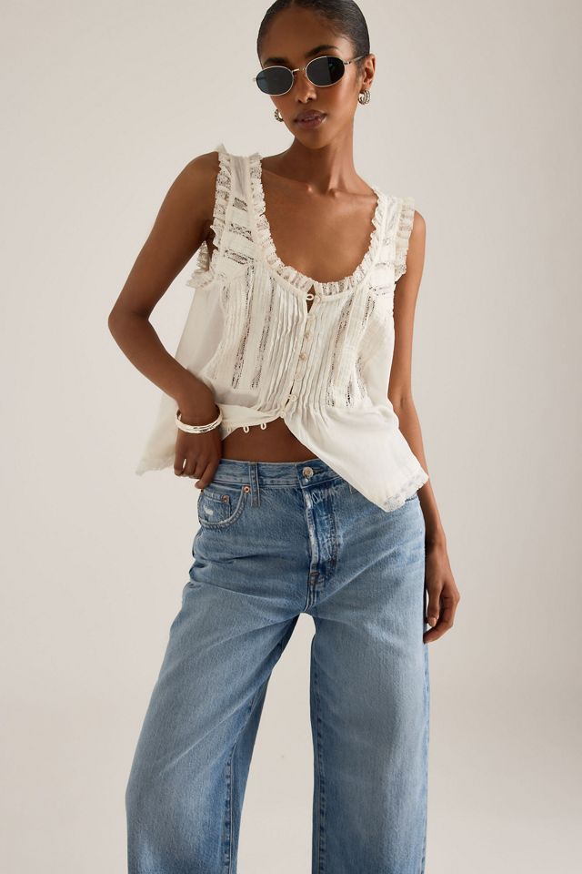 Jeans Pistola a Vita Alta Crop a Gamba Larga con Fiocco #1