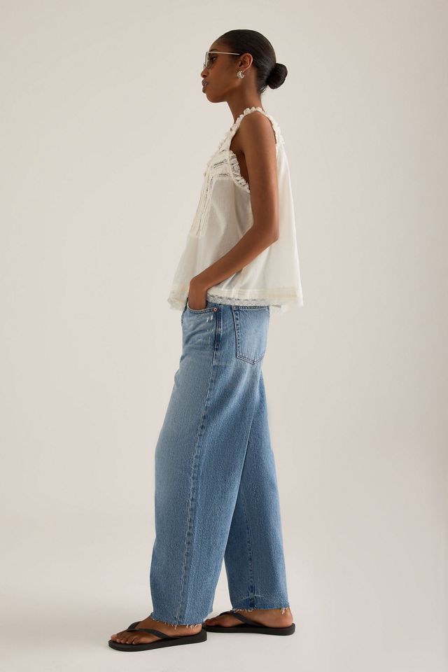 Jeans Pistola a Vita Alta Crop a Gamba Larga con Fiocco #2