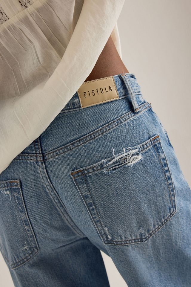 Jeans Pistola a Vita Alta Crop a Gamba Larga con Fiocco #4