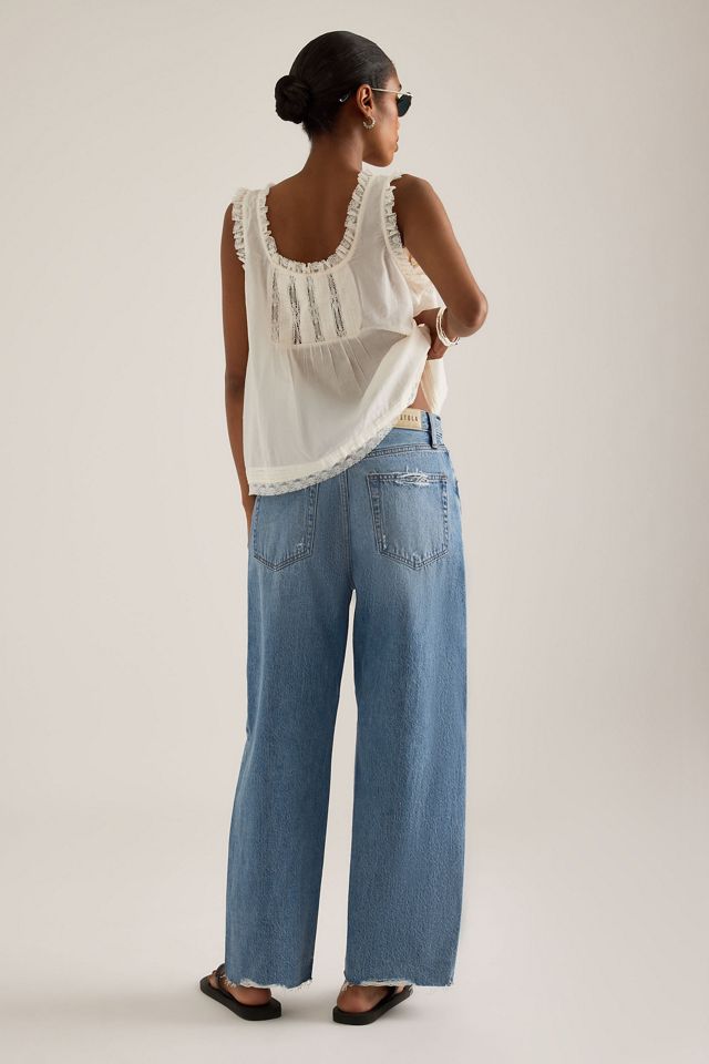 Jeans Pistola a Vita Alta Crop a Gamba Larga con Fiocco #5