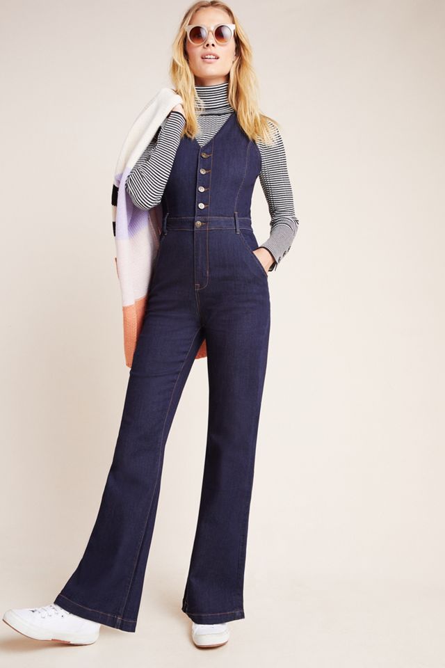 Ella Moss Button-Front Denim Jumpsuit