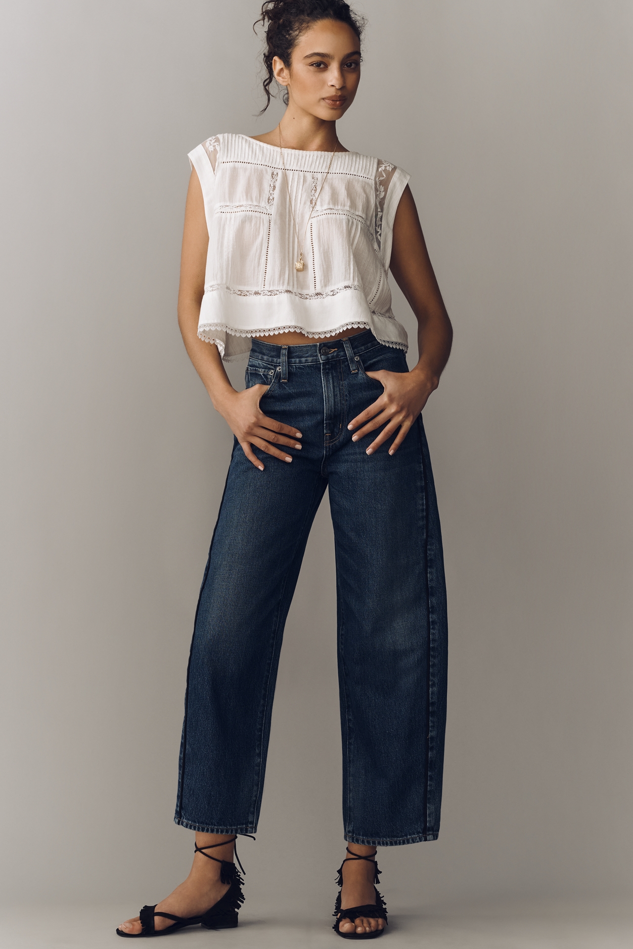 Edwin Andie High-Rise Crop Barrel Jeans
