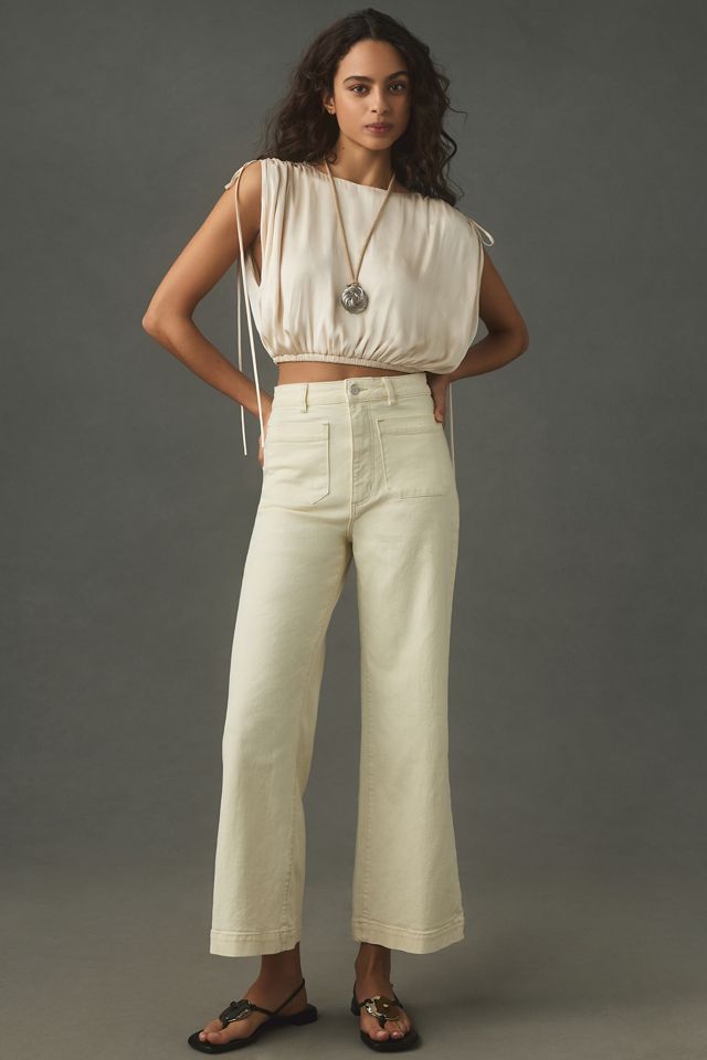 Sailor White High-Waisted Cropped Wide-Leg Jeans