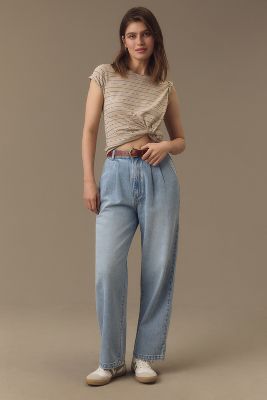 Rolla's Chloe Pleat High-rise Crop Wide-leg Jeans In Blue