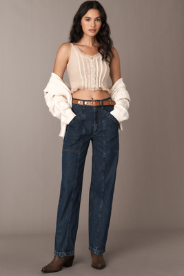 Etica Ellie High-rise Utility Barrel Jeans In Blue