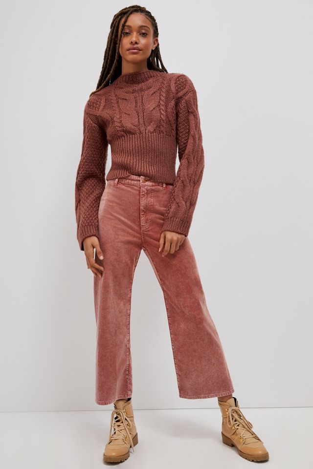 Corduroy cropped wide outlet leg trousers