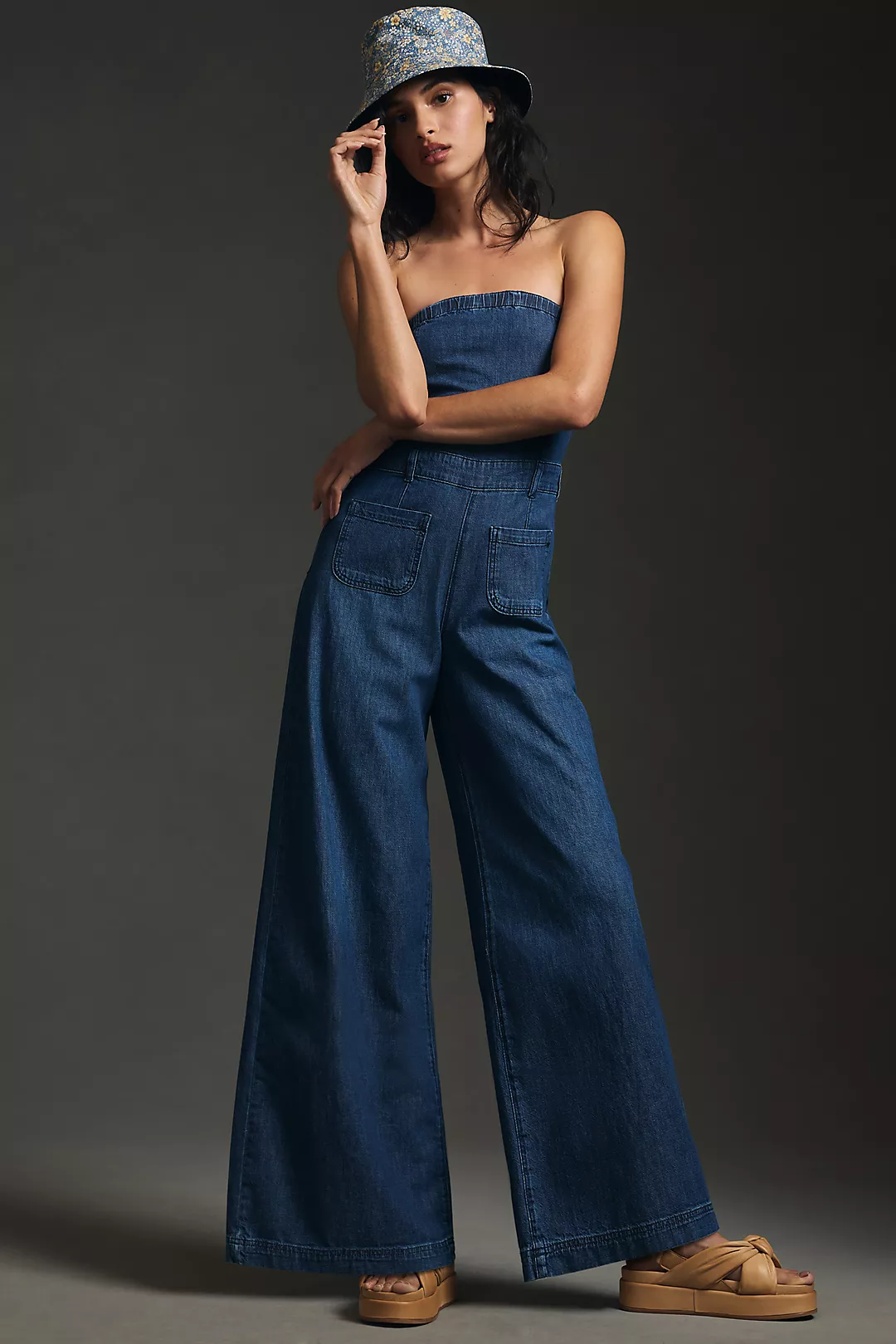 Pilcro Strapless Polished Wide-Leg Jumpsuit Anthropologie