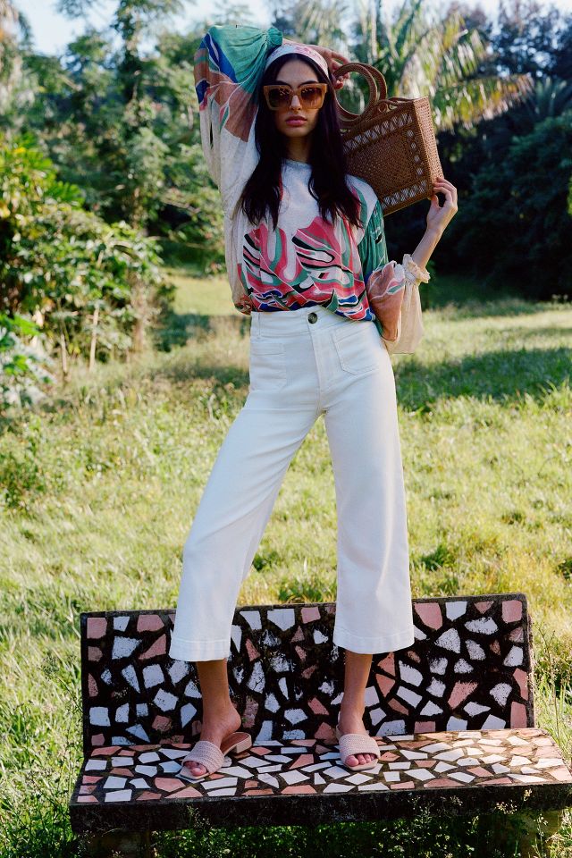 Cropped White Wide Leg Denim