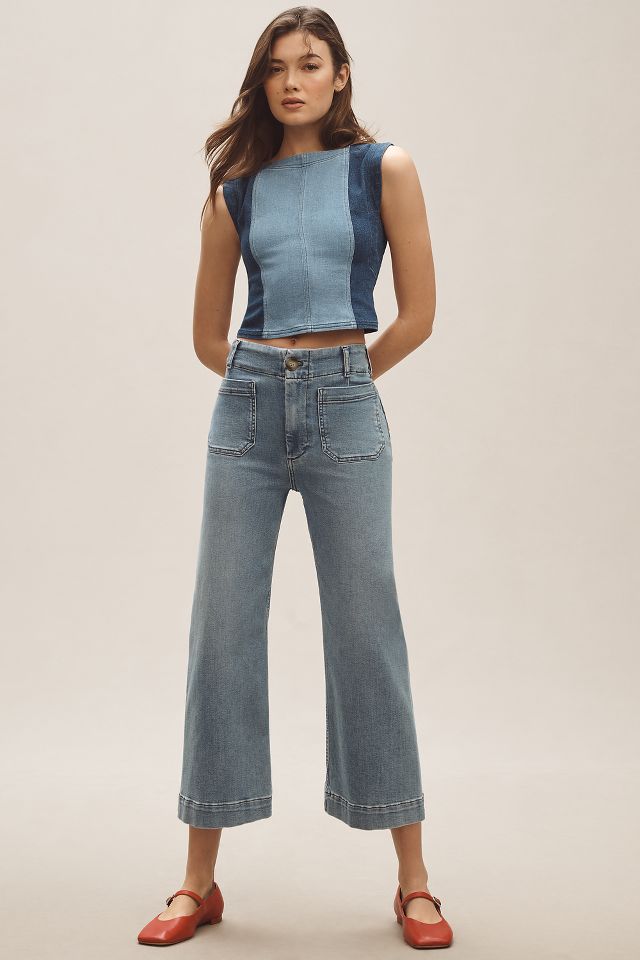 The Colette Denim Cropped Wide-Leg Jeans by Maeve