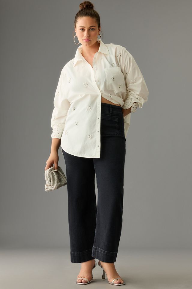 Jeans a Gamba Larga Cropped Colette in Denim di Maeve #9