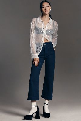 The Colette Denim Cropped Wide-Leg Jeans by Maeve