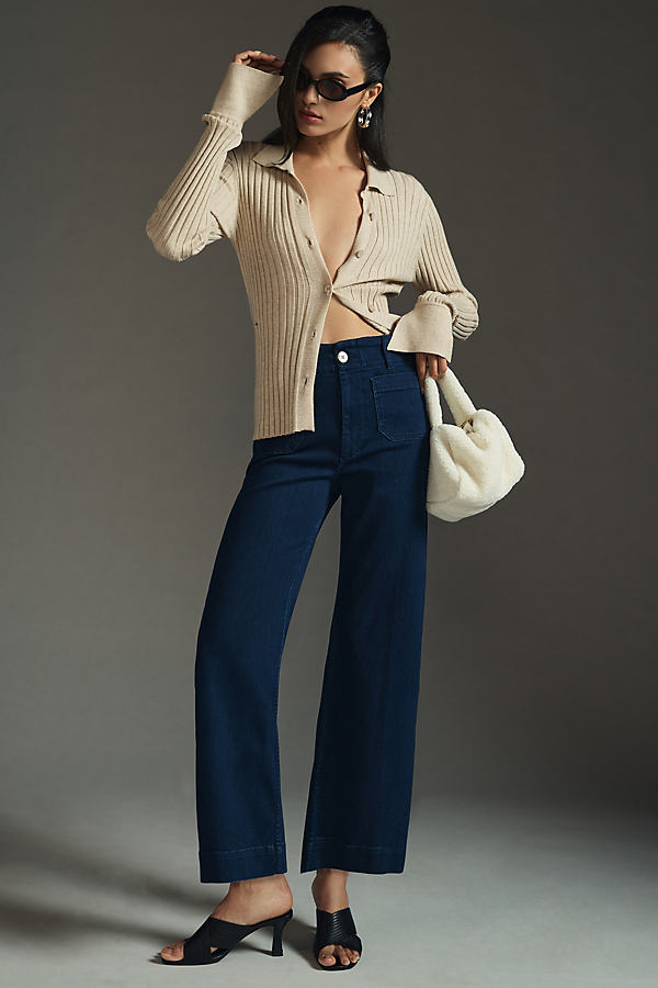 The Colette Denim Cropped Wide-Leg Jeans by Maeve