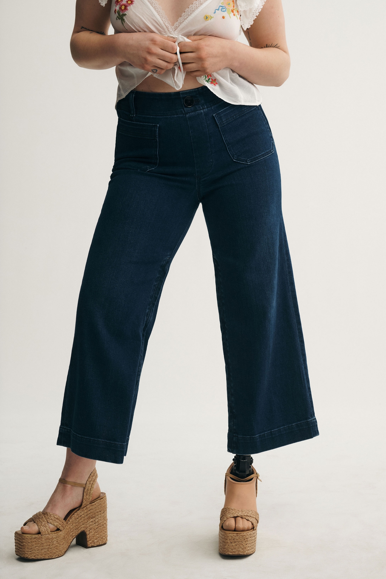 The Colette Cropped High-Rise Wide-Leg Jeans by Maeve