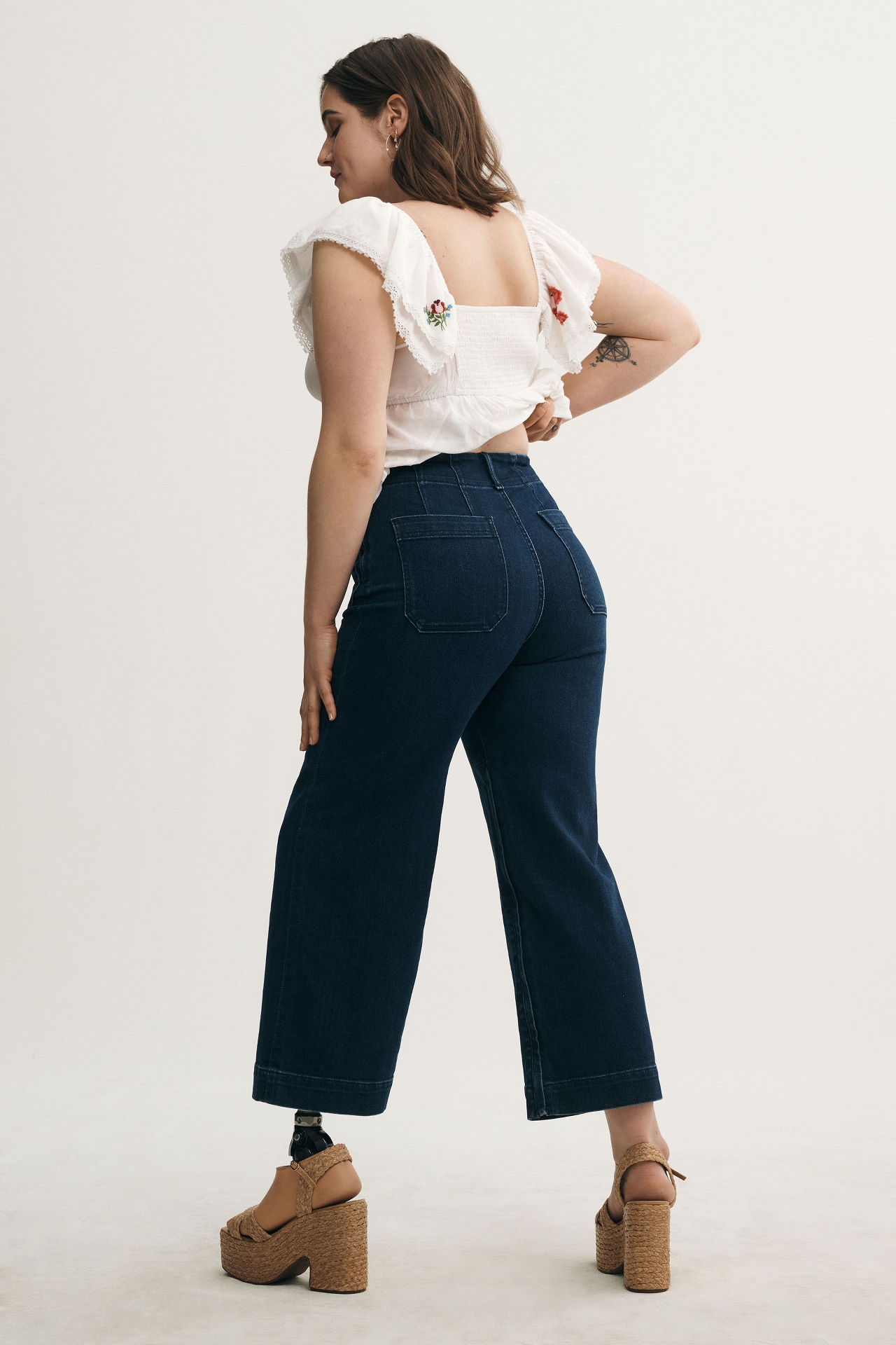 The Colette Cropped High-Rise Wide-Leg Jeans by Maeve