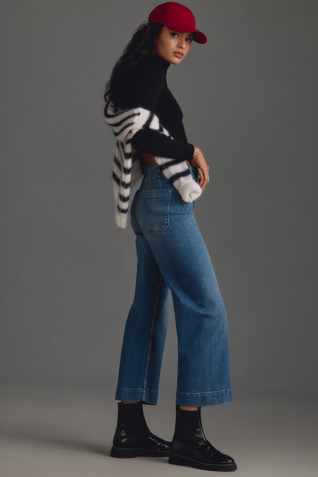 The Colette Cropped High-Rise Wide-Leg Jeans by Maeve