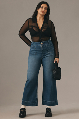 The Colette Denim Cropped Wide-Leg Jeans by Maeve