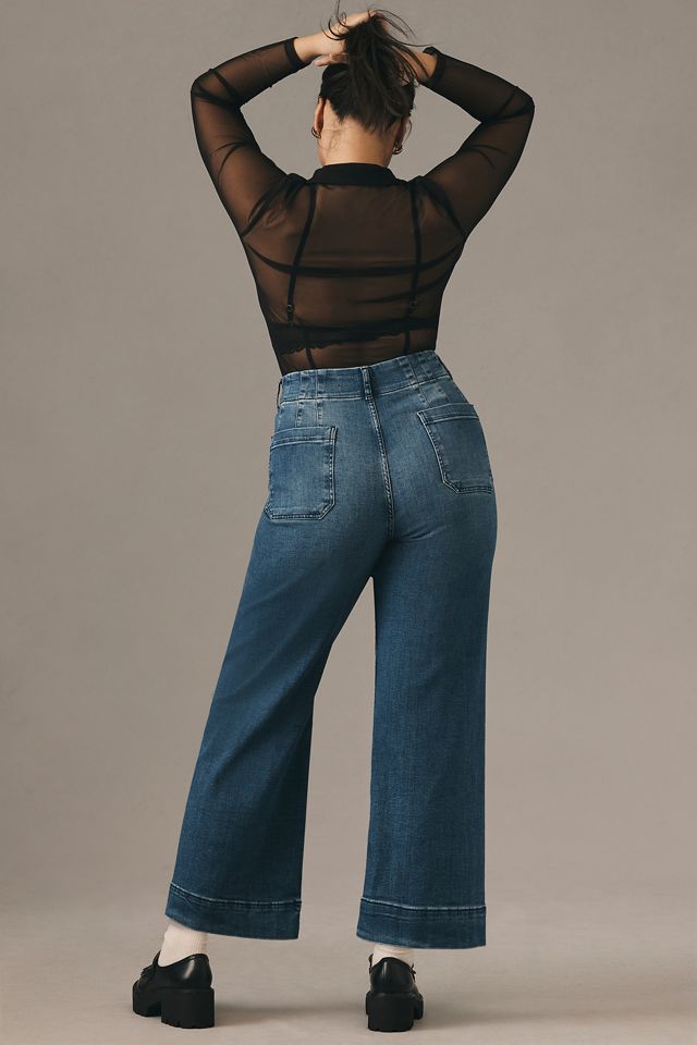 The Colette Denim Cropped Wide-Leg Jeans by Maeve